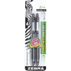 imageZebra Pen ZGrip Retractable Ballpoint Pen Medium Point 10mm Black Ink 2Count