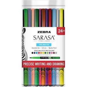 imageZebra Sarasa Fineliner Pen 08mm Black 12Count 66110Blue Green Grey Orange Purple