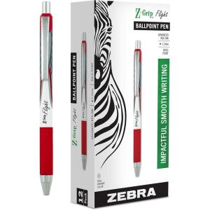 imageZebra Pen ZGrip Flight Retractable Ballpoint Pen Bold Point 12mm Red Ink School Supplies Teacher Supplies and Office Supplies Smooth Writing QuickDrying 12Pack 21930