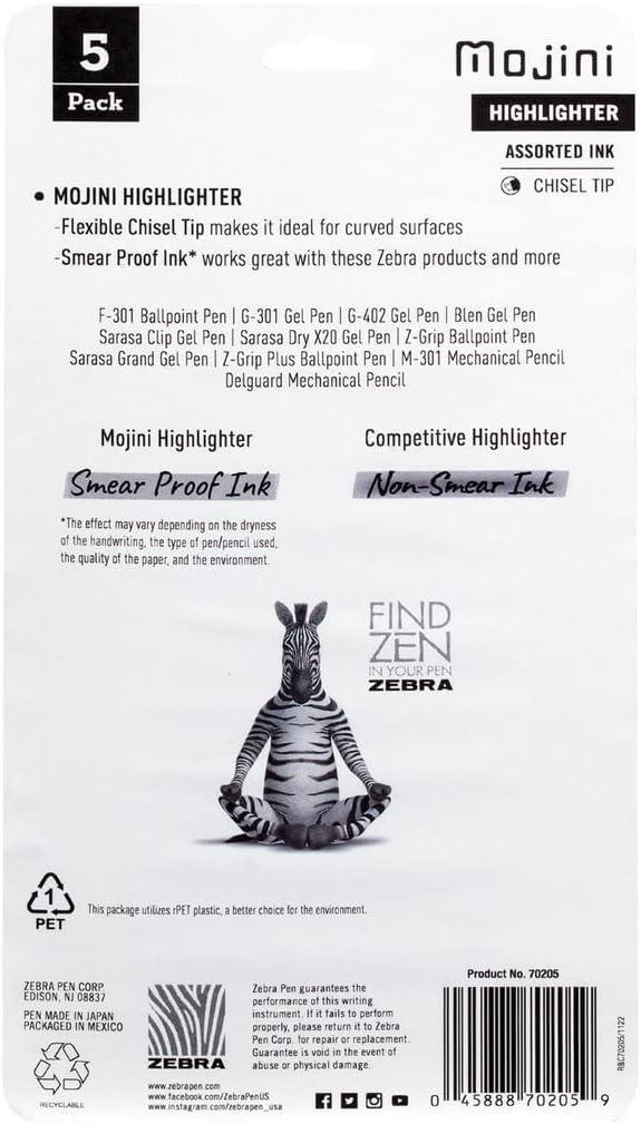 imageZebra Pen Mojini Assorted Ink Highlighter Marker Flexible Chisel Tip Assorted Ink Colors 12Pack 70200Assorted A