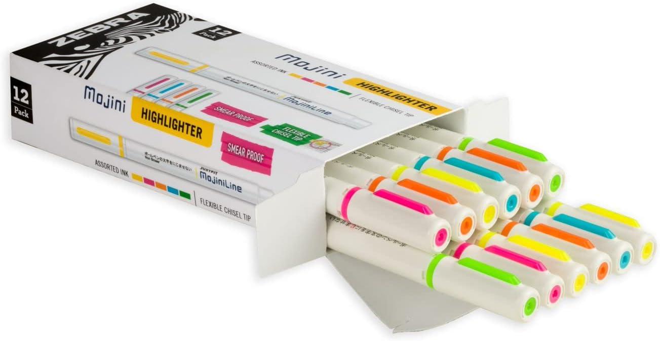 imageZebra Pen Mojini Assorted Ink Highlighter Marker Flexible Chisel Tip Assorted Ink Colors 12Pack 70200Assorted B