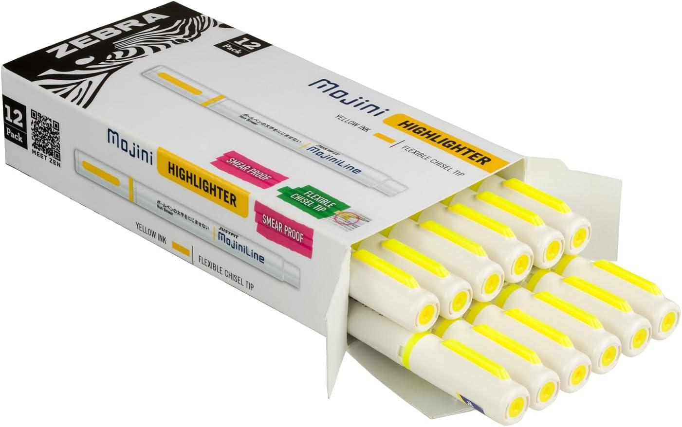 imageZebra Pen Mojini Assorted Ink Highlighter Marker Flexible Chisel Tip Assorted Ink Colors 12Pack 70200Yellow