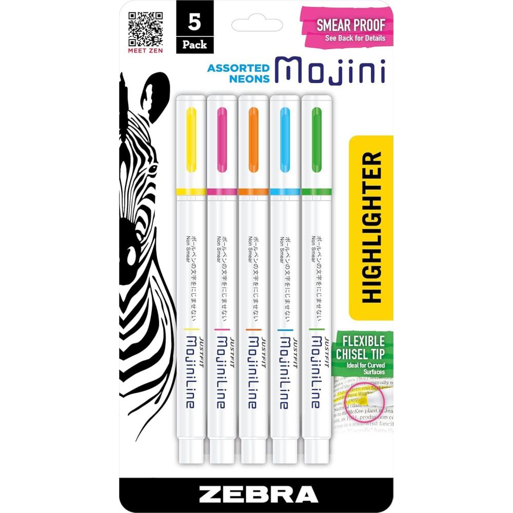 imageZebra Pen Mojini Assorted Ink Highlighter Marker Flexible Chisel Tip Assorted Ink Colors 12Pack 70200Assorted A