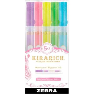 imageZebra Pen KIRARICH Glitter Highlighter Set 5Pack Assorted Colors Sparkling Ink Ideal for Journals Study Notes and Creative Projects 71605Highlighters