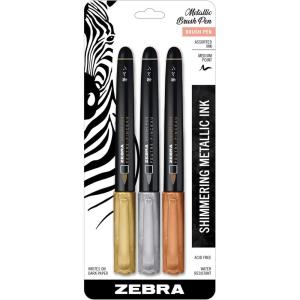 imageZebra Pen Metallic Brush Pen Medium Point Pigment Ink Assorted Colors 7Pack 016071 Count Pack of 3