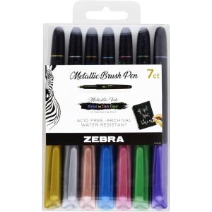 imageZebra Pen Metallic Brush Pen Medium Point Pigment Ink Assorted Colors 7Pack 016071 Count Pack of 7