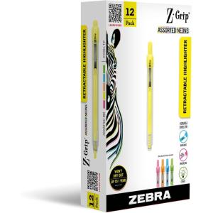 imageZebra Pen ZGrip Retractable Highlighter Marker Set Chisel Tip Assorted Colors 12Pack