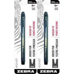 imageZebra Pen Zensations Brush Pen Medium Brush Tip Black WaterResistant Ink 1Pack1 Count Pack of 2