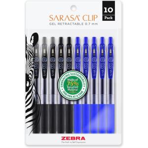 imageZebra Pen Sarasa Clip Retractable Gel Pen Medium Point 07mm Blue and Black Ink 10Pack 40291
