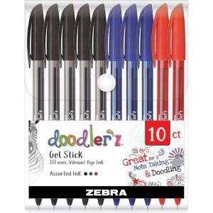 imageZebra Pen Doodlerz Gel Stick Pen Bold Point 10mm Assorted Glitter Colors 10 PackAssorted Business