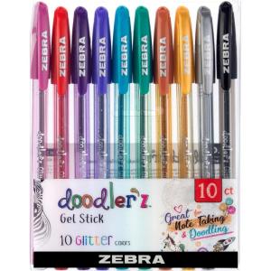 imageZebra Pen Doodlerz Gel Stick Pen Bold Point 10mm Assorted Glitter Colors 10 PackGlitter