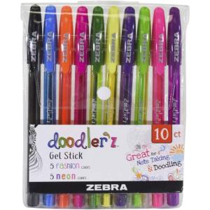 imageZebra Pen Doodlerz Gel Stick Pen Bold Point 10mm Assorted Glitter Colors 10 PackNeon