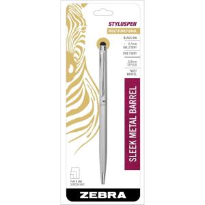 imageZebra StylusPen Twist Retractable Ballpoint Pen Fine Point 07mm Black Ink Silver Barrel 1Count 331611 Count Pack of 1