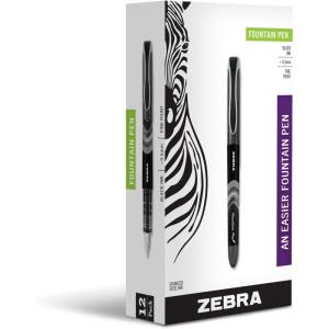 imageZebra Pen Fountain Pen 06mm Fine Point Stainless Steel Nib Preloaded Black Ink Smooth Ink Flow Classic Black Barrels No Cartridge Needed 12Pack 483101 Count Pack of 12
