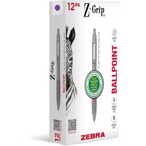 imageZebra Pen ZGrip Recycled Retractable Ballpoint Pens10mm Purple Ink Durable Metal Clip 68 Recycled GRS Certified Global Recycled Standards School amp Office Supplies 12Pack 20680AMZ