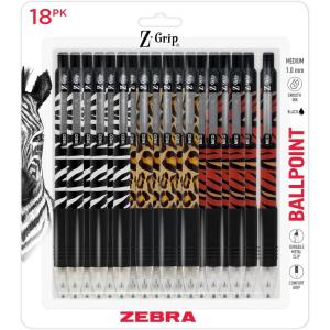 imageZebra Pen ZGrip Retractable Ballpoint Pen SmoothFlowing Black Ink 10mm Medium Point Animal Print Barrels Teacher School amp Office Supplies Ideal for NoteTaking 18Pack 22818AMZ
