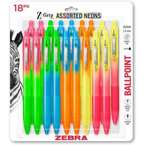 image:imageZebra Pen ZGrip Retractable Ballpoint Pen SmoothFlowing Black Ink 10mm Medium Point Assorted Ombre Neon Barrels Teacher School amp Office Supplies Ideal for NoteTaking 18Pack 23018AMZBlack Ink Neon Barrel B