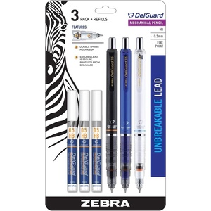 image:imageZebra Pen DelGuard Mechanical Pencil 05mm Black Barrel Resists Lead Breaking Double Spring Protection BuiltIn Eraser Textured Grip Includes Extra Lead 1Pack 58611BlackBlueWhite