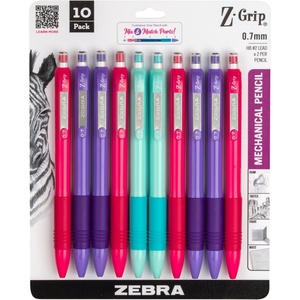 image:imageZebra Pen ZGrip Mechanical Pencil Comfort Grip 07mm Lead 2 HB PreLoaded with Lead and Eraser for School Office Everyday Use Refillable Assorted Neon Barrel 10Pack 50301Assorted Brights A