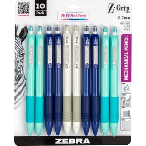 image:imageZebra Pen ZGrip Mechanical Pencil Comfort Grip 07mm Lead 2 HB PreLoaded with Lead and Eraser for School Office Everyday Use Refillable Assorted Neon Barrel 10Pack 50301Assorted Blue Brights A