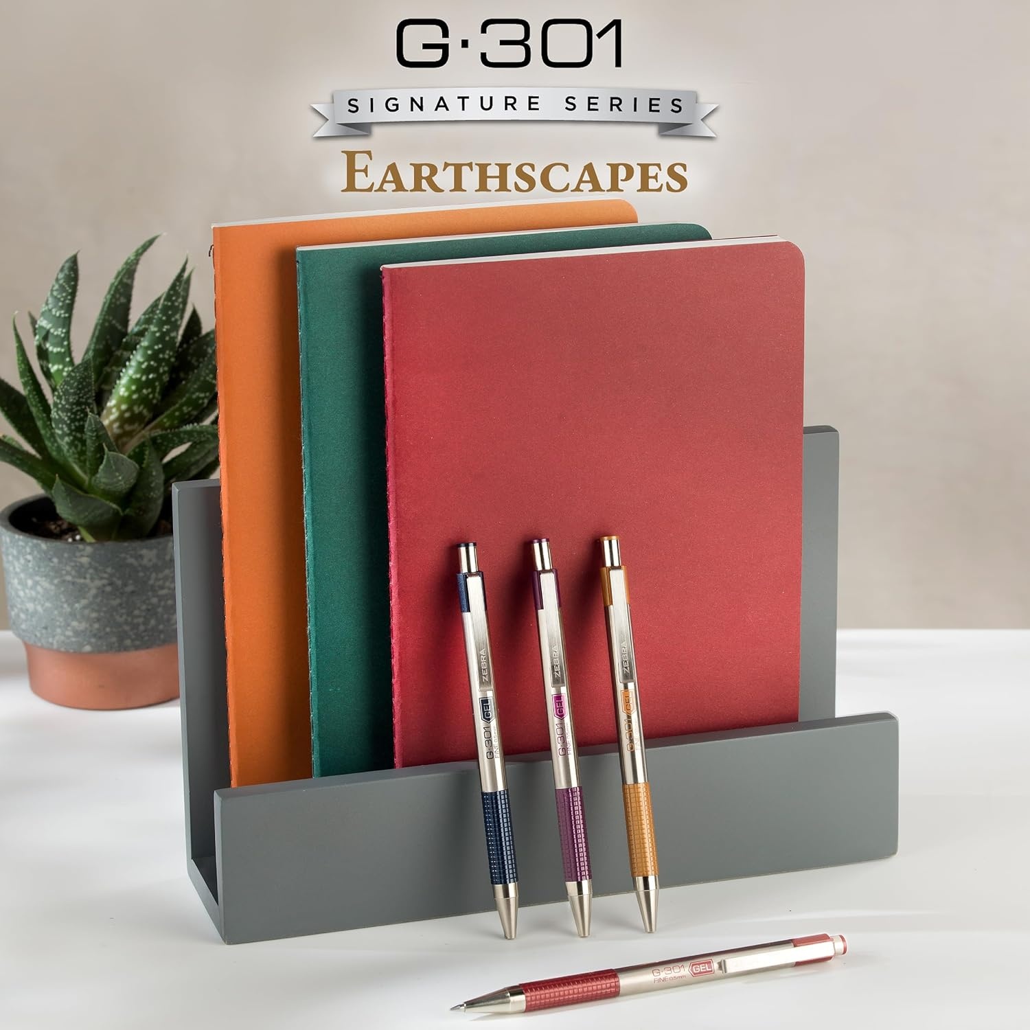 image:imageZebra Pen G301 Signature Series Retractable Gel Pen 05mm Fine Point Stainless Steel Barrel with Textured Grip Assorted Vintage Ink Colors Indigo Butterscotch Cherrywood and Plum 4Pack 47304Assorted Vintage Colors