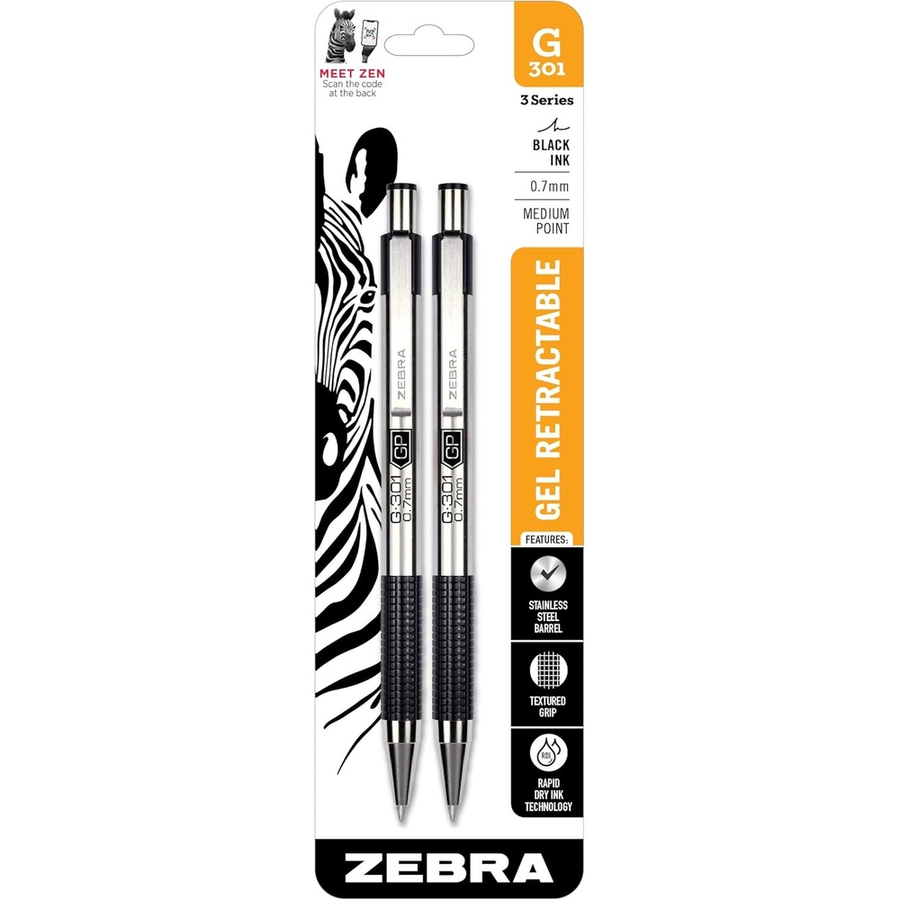image:imageZebra Pen G301 Signature Series Retractable Gel Pen 05mm Fine Point Stainless Steel Barrel with Textured Grip Assorted Vintage Ink Colors Indigo Butterscotch Cherrywood and Plum 4Pack 47304Black B