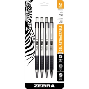 image:imageZebra Pen G301 Signature Series Retractable Gel Pen 05mm Fine Point Stainless Steel Barrel with Textured Grip Assorted Vintage Ink Colors Indigo Butterscotch Cherrywood and Plum 4Pack 47304Black C