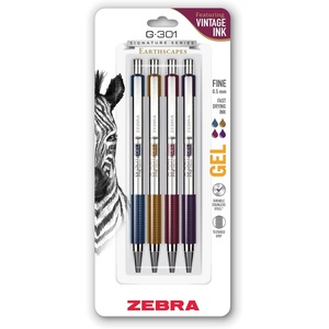 image:imageZebra Pen G301 Signature Series Retractable Gel Pen 05mm Fine Point Stainless Steel Barrel with Textured Grip Assorted Vintage Ink Colors Indigo Butterscotch Cherrywood and Plum 4Pack 47304Assorted Vintage Colors