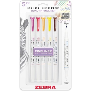 image:imageZebra Pen Mildliner Fine DualTip Fineliner Pen Set Fine and Extra Fine Point Tips No Bleed Ideal for Bible Highlighting Journaling and Writing Asst Sunset Sorbet Ink Colors 5Pack 64505Assorted A