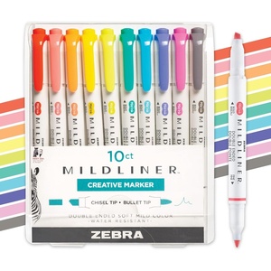 image:imageZebra Pen Mildliner DoubleEnded Highlighter Marker Set Broad and Fine Point Tips Ideal for Bible Highlighting No Bleed Mild Magenta Ink 12Pack 78270upcFriendly B