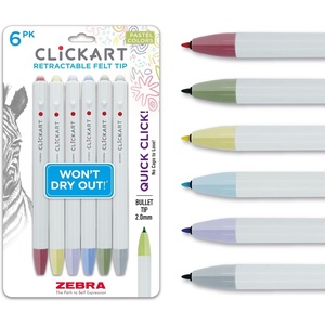 image:imageZebra Pen CLiCKART Retractable Felt Tip Pen Pastel Colors 06mm Fine Point Moisture Absorbing to Prevent Drying Out No Bleed Ideal for Journaling Drawing and Writing 6Pack 69606