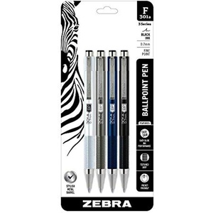 image:imageZebra Pen STEEL F301A Ballpoint Black Ink Fine Point 07mm Pen EasyGlide Ink Aluminum Barrel NonSlip Grip Professional Design Ideal for Office Journal and Planner Use 4Pack 27514Assorted